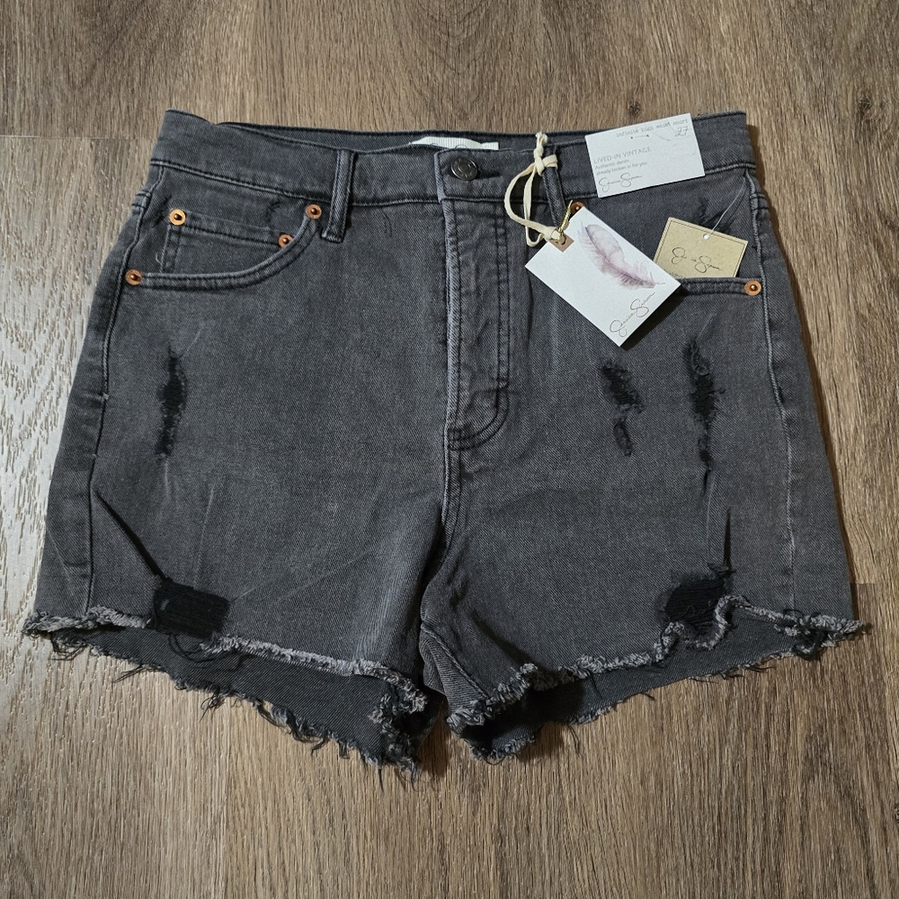 Jessica Simpson Women's Infinite Distressed Denim Shorts Dark Gray NWT‎ Size 27